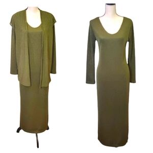 Nicole Studio VINTAGE Olive Green Maxi Dress w/Vest, Size 8